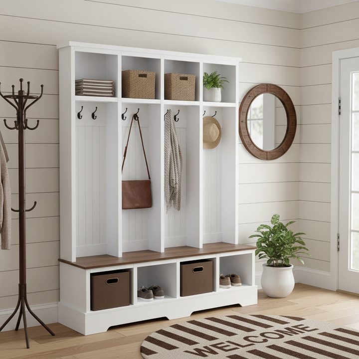 Buy farmhouse furniture Farmhouse Elegant Rustic Mudroom Entrance Entryway Bench - Modern Cottage Farmhouse Furniture
