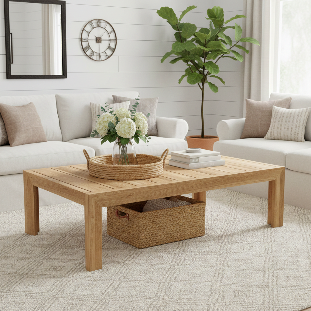 Buy farmhouse furniture Bear Hollow | Round Real Wood Farmhouse Coffee Table - Modern Cottage Farmhouse Furniture