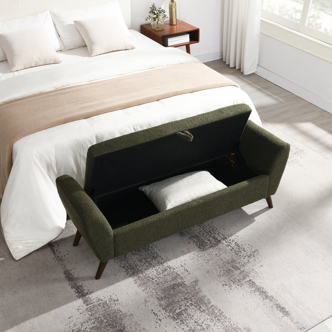 Buy farmhouse furniture Green Modern Storage Bench With Wood Legs - Modern Cottage Farmhouse Furniture
