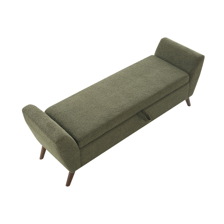 Buy farmhouse furniture Green Modern Storage Bench With Wood Legs - Modern Cottage Farmhouse Furniture