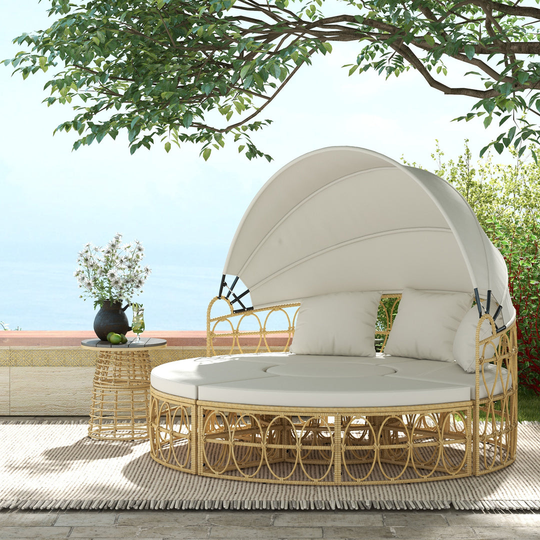 Buy farmhouse furniture European Patio Round Outdoor Daybed Furniture Set - Modern Cottage Farmhouse Furniture