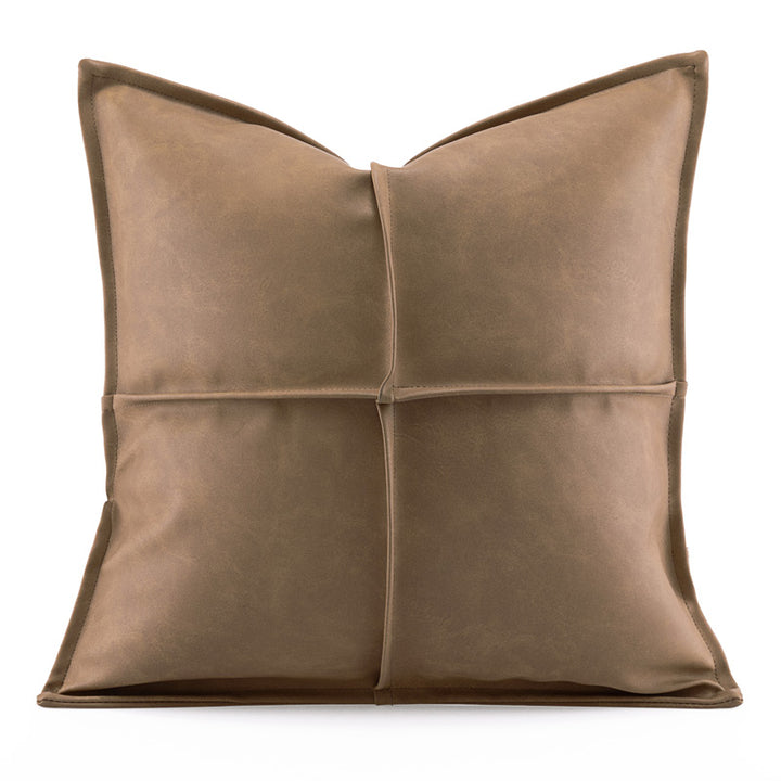 Thurii | Leather Mediterranean Cross Pleated Pillowcase - Mediterranean Italian Contemporary Home Decor Furniture
