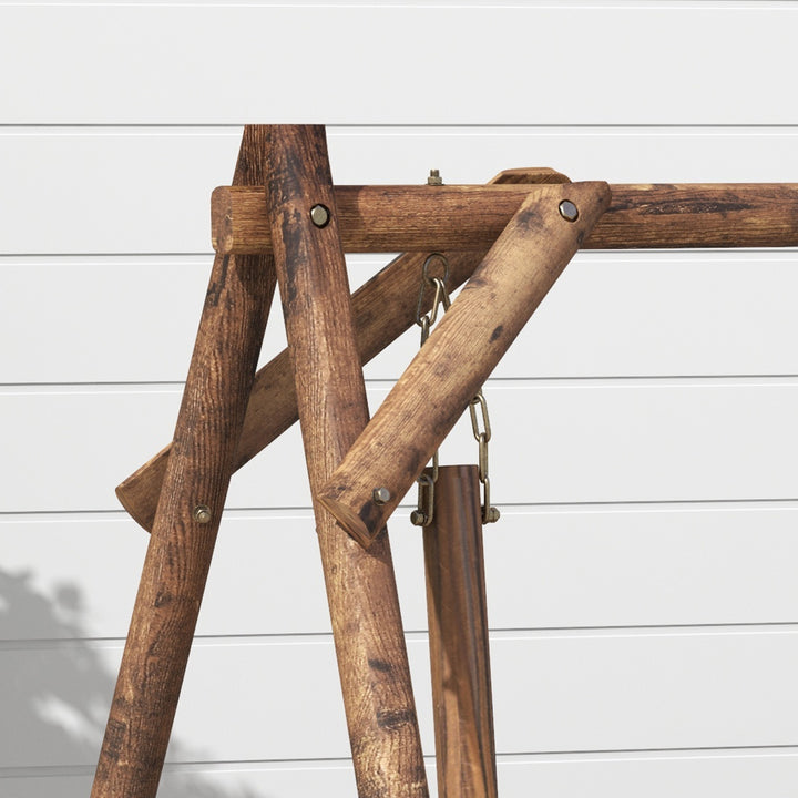 Brown Farmhouse Country Wooden Log 2-Seat Porch Swing Chair Bench