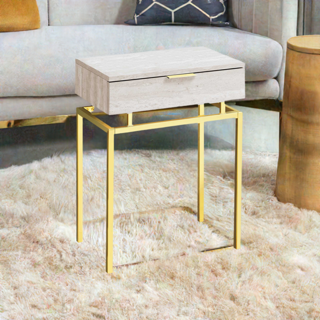 Boho Aesthetic Gold And Beige End Table With Drawer" | Biophilic Design Airbnb Decor Furniture 