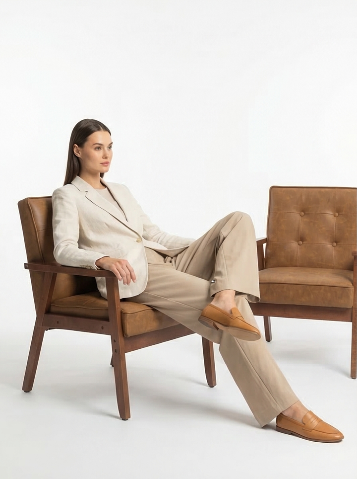 Tuscan Mediterranean Light Brown Contemporary Accent Chairs (2 Chairs) - Mediterranean Italian Contemporary Home Decor Furniture