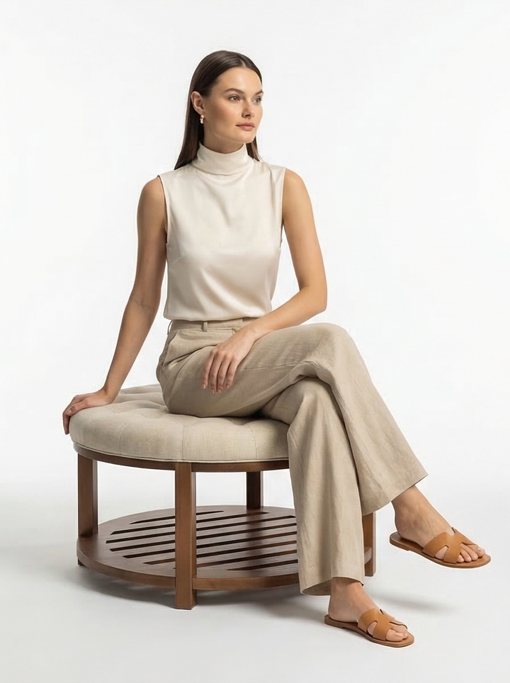 Aurelia | Large Round Mediterranean Luxury Pine Wood Coffee Table Ottoman - Mediterranean Italian Contemporary Home Decor Furniture