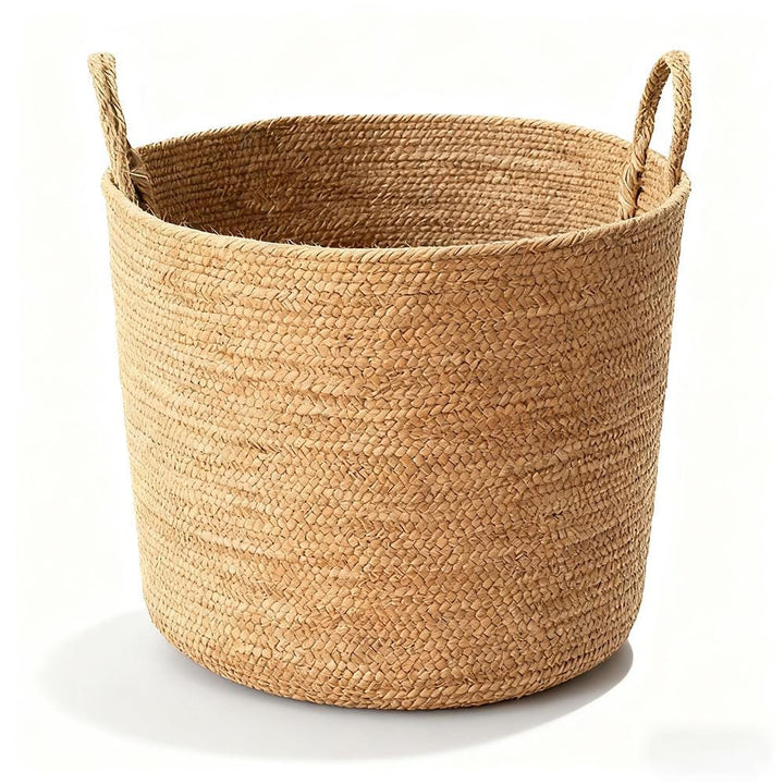 Mediterranean Farmhouse Woven Natural Jute Laundry Basket with Handle - Custom Made - Mediterranean Italian Contemporary Home Decor Furniture