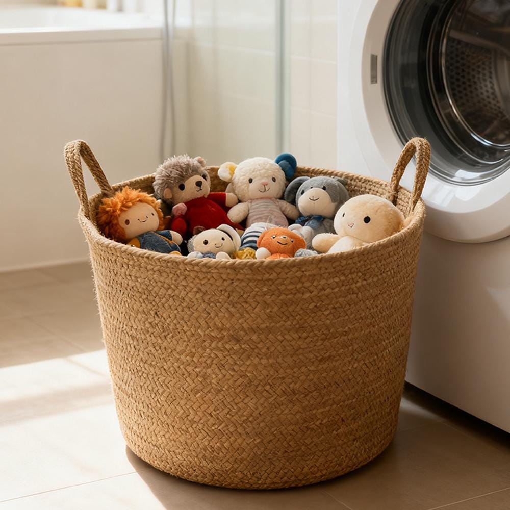 Mediterranean Farmhouse Woven Natural Jute Laundry Basket with Handle - Custom Made - Mediterranean Italian Contemporary Home Decor Furniture