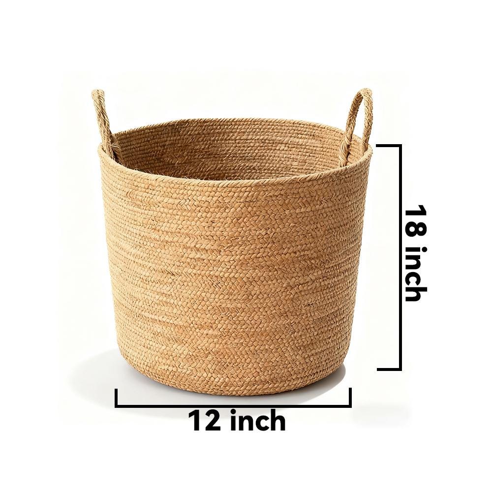 Mediterranean Farmhouse Woven Natural Jute Laundry Basket with Handle - Custom Made - Mediterranean Italian Contemporary Home Decor Furniture