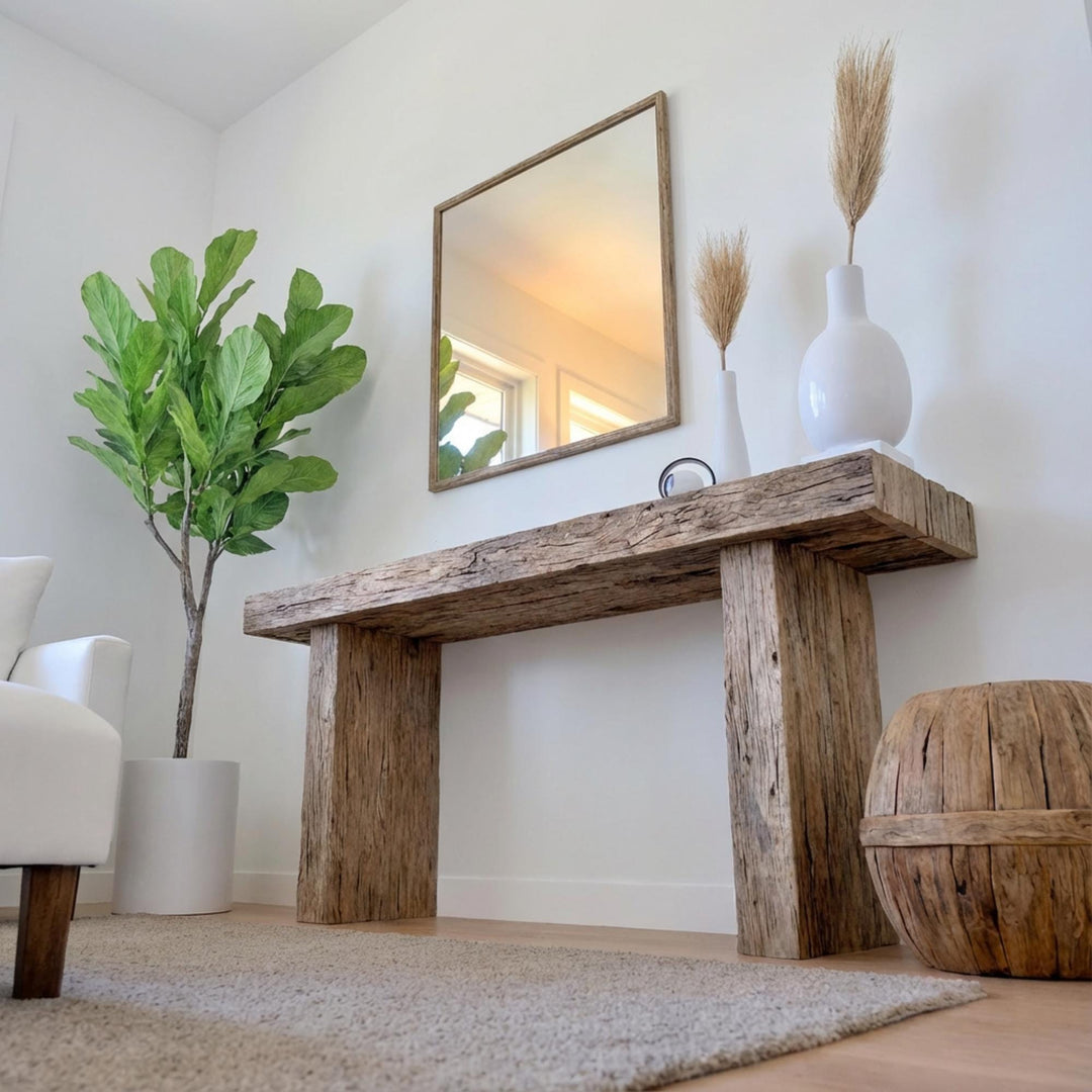 Rustic Mediterranean Farmhouse Wooden Foyer Table – Custom Handmade - Mediterranean Tuscan Contemporary Home Decor Furniture