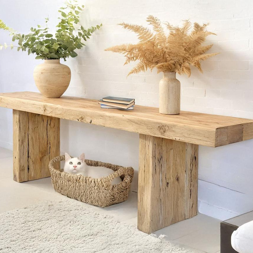 Rustic Mediterranean Farmhouse Wooden Foyer Console Table – Custom Farmhouse Style, Live Edge Solid Wood Entryway, Hallway Dresser - Mediterranean Italian Contemporary Home Decor Furniture