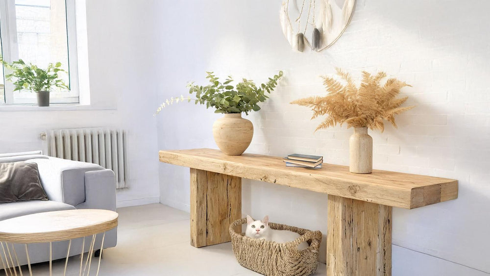 Rustic Mediterranean Farmhouse Wooden Foyer Console Table – Custom Farmhouse Style, Live Edge Solid Wood Entryway, Hallway Dresser - Mediterranean Italian Contemporary Home Decor Furniture