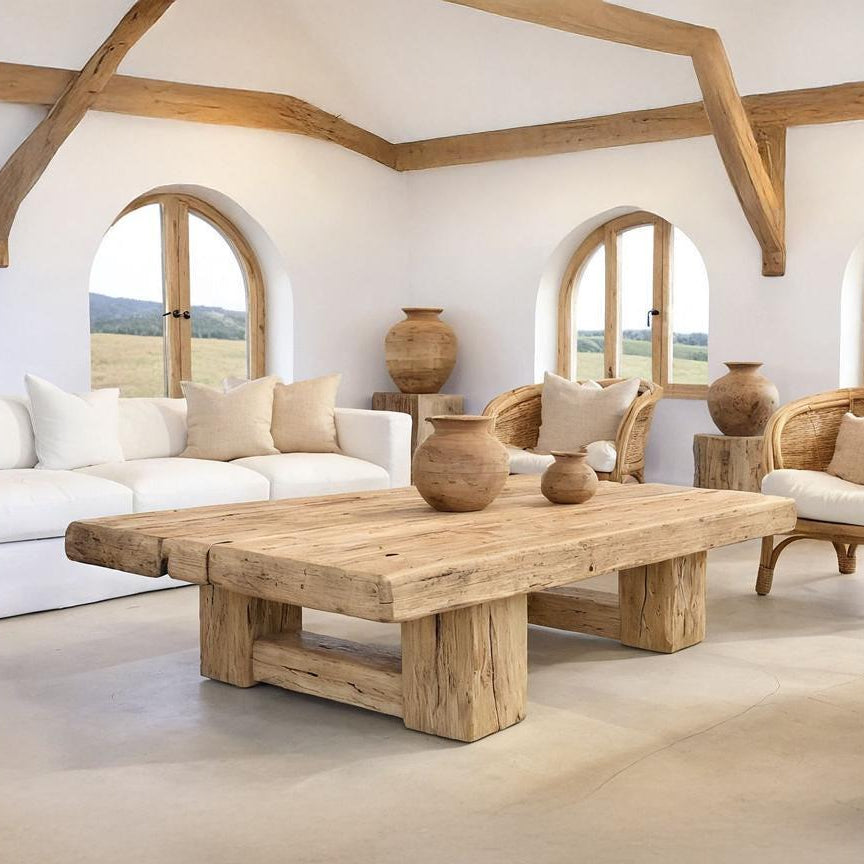 Mediterranean Coastal Rustic Wooden Coffee Table – Custom Handmade - Mediterranean Tuscan Contemporary Home Decor Furniture