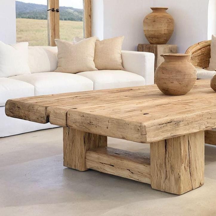 Mediterranean Coastal Rustic Wooden Coffee Table – Custom Handmade - Mediterranean Tuscan Contemporary Home Decor Furniture