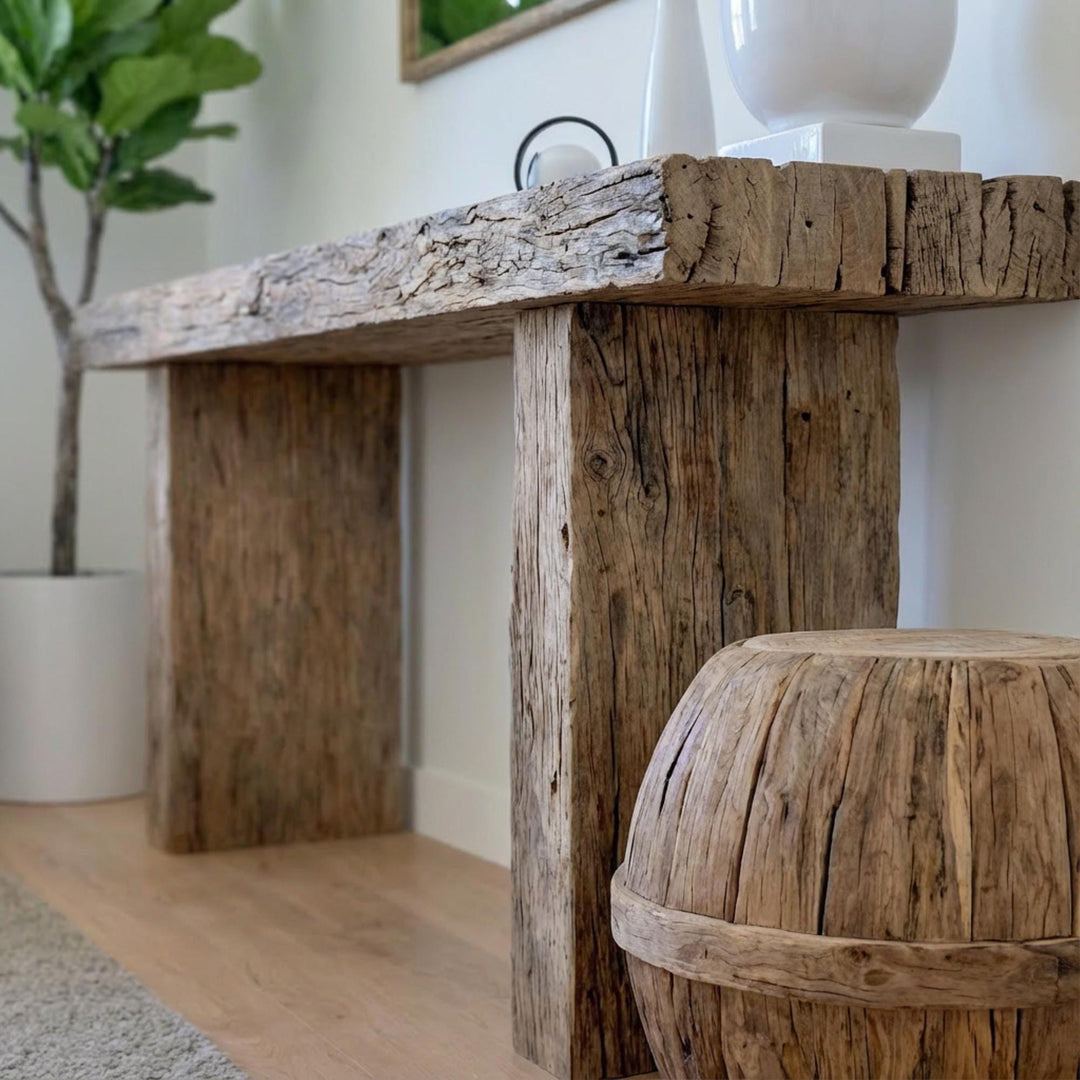 Rustic Mediterranean Farmhouse Wooden Foyer Table – Custom Handmade - Mediterranean Tuscan Contemporary Home Decor Furniture