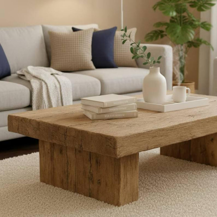 Rustic Simple Mediterranean Wood Coffee Table – Handmade Reclaimed Solid Wood Living Room Centerpiece - Mediterranean Tuscan Contemporary Home Decor Furniture
