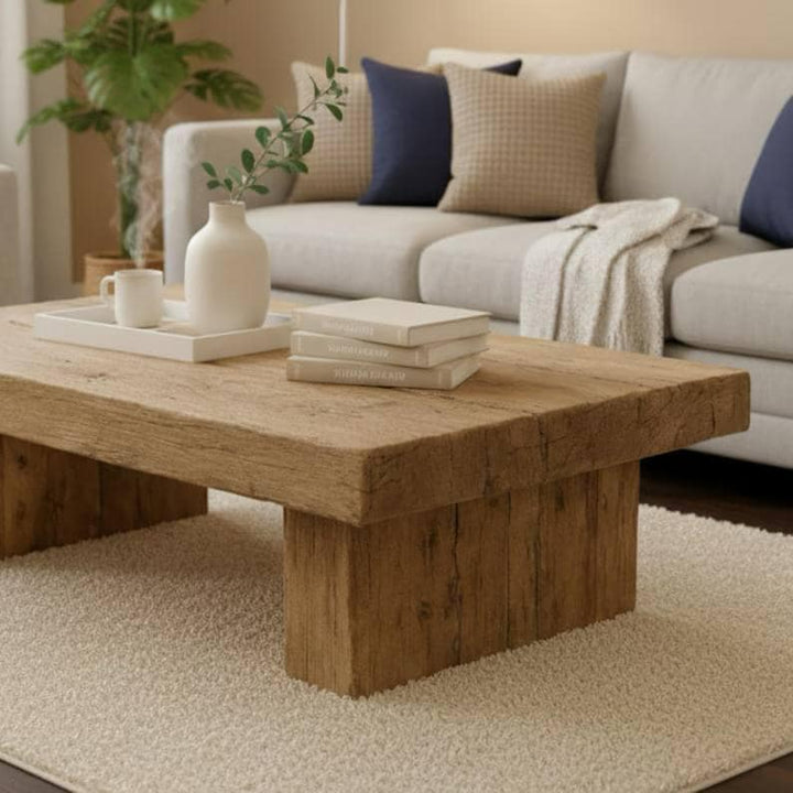 Rustic Simple Mediterranean Wood Coffee Table – Handmade Reclaimed Solid Wood Living Room Centerpiece - Mediterranean Tuscan Contemporary Home Decor Furniture