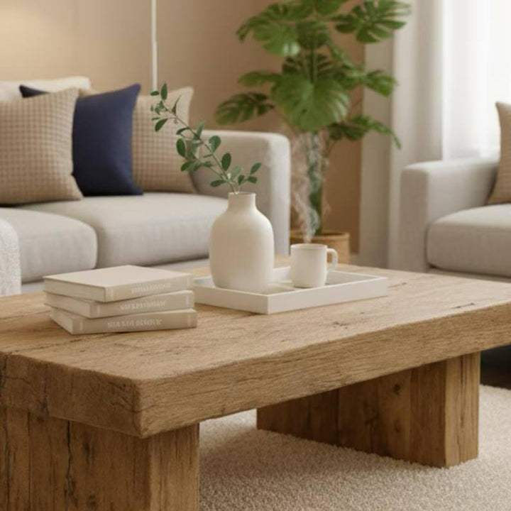 Rustic Simple Mediterranean Wood Coffee Table – Handmade Reclaimed Solid Wood Living Room Centerpiece - Mediterranean Tuscan Contemporary Home Decor Furniture
