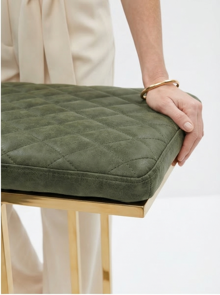 Buy farmhouse furniture The Portofino Olive Green Tuscan Leather & Gold Bar Stools – Set of 2 - Modern Cottage Farmhouse Furniture