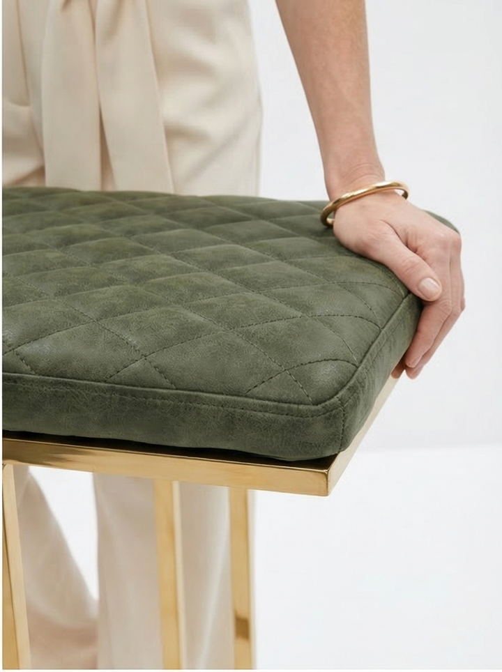 Buy farmhouse furniture The Portofino Olive Green Tuscan Leather & Gold Bar Stools – Set of 2 - Modern Cottage Farmhouse Furniture