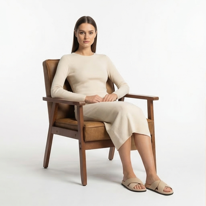 Tuscan Mediterranean Light Brown Contemporary Accent Chair - Mediterranean Italian Contemporary Home Decor Furniture