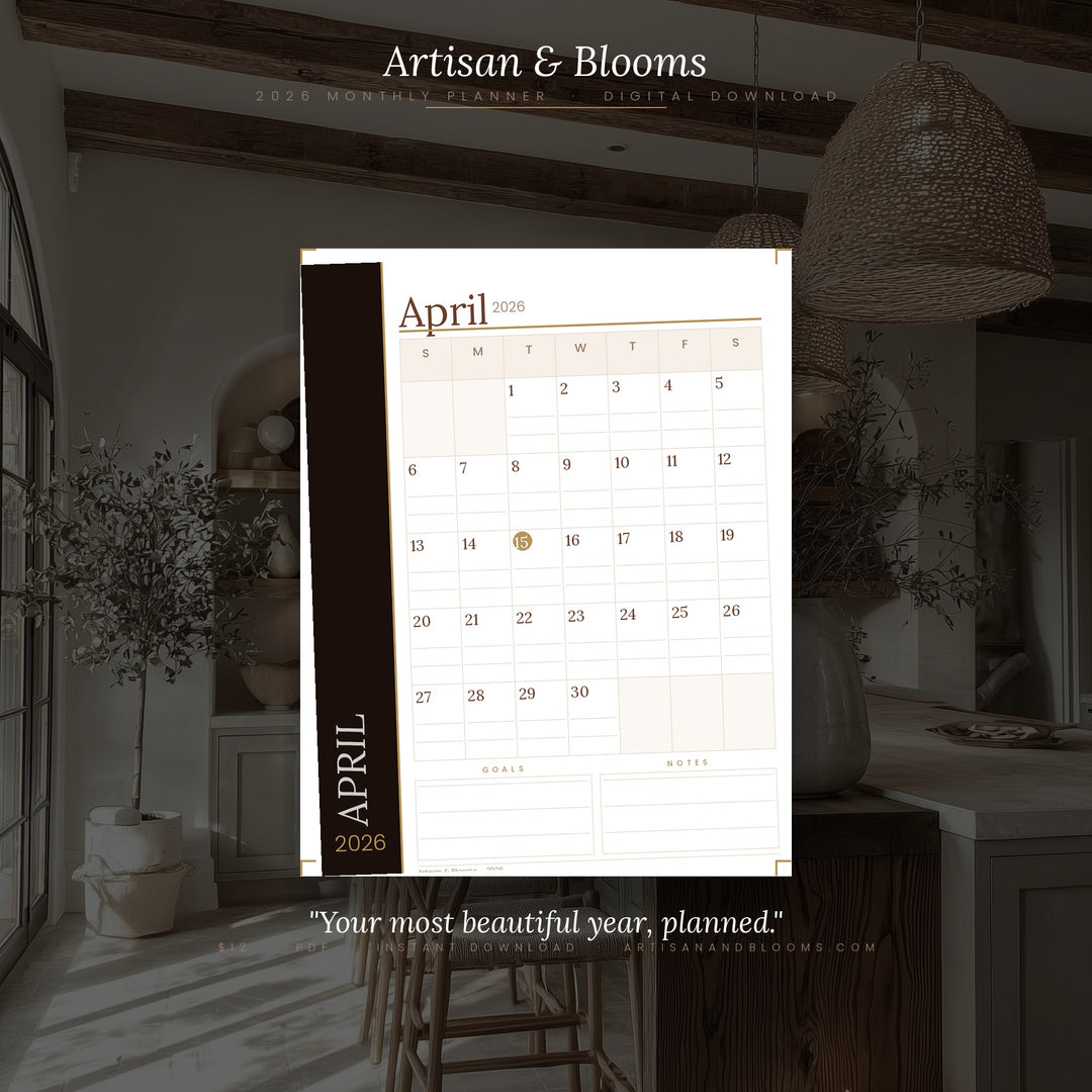 Buy farmhouse furniture Artisan &amp; Blooms Monthly Printable &amp; Digital iPhone iPad Planner 2026 - Modern Cottage Farmhouse Furniture