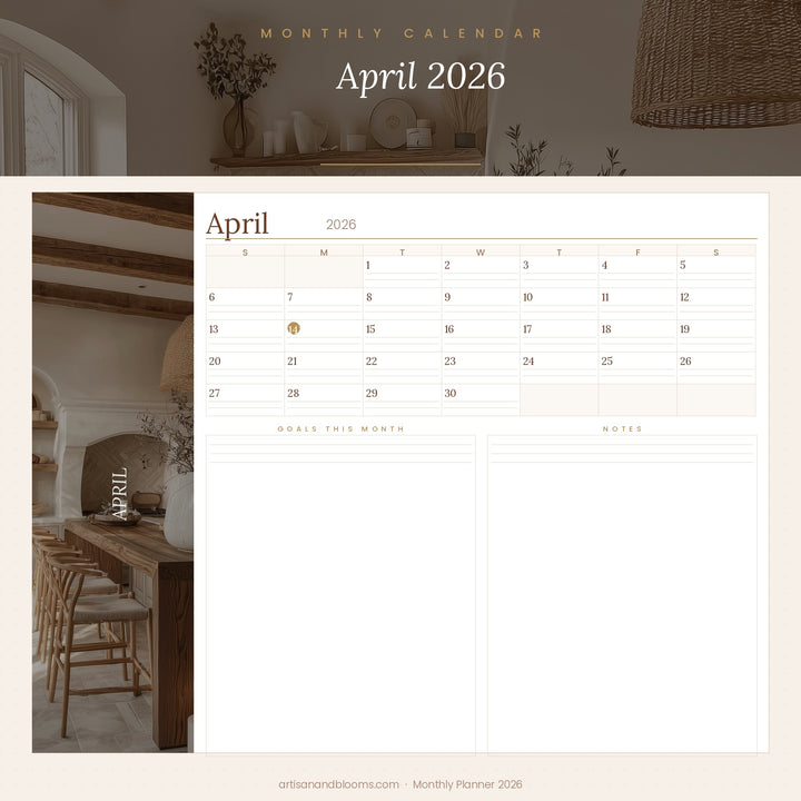 Buy farmhouse furniture Artisan &amp; Blooms Monthly Printable &amp; Digital iPhone iPad Planner 2026 - Modern Cottage Farmhouse Furniture