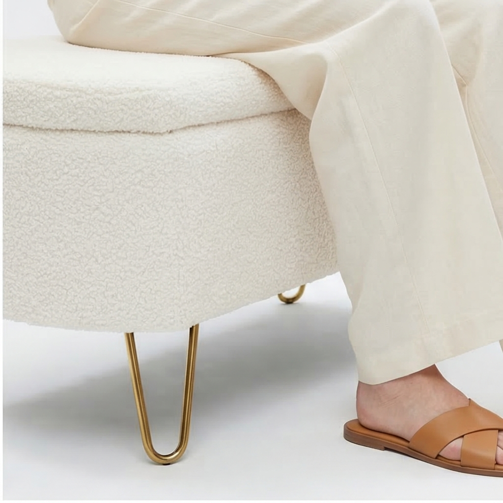 Ivory White Mediterranean Farmhouse Bedside Storage Footstool - Mediterranean Italian Contemporary Home Decor Furniture