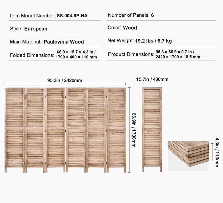 Buy farmhouse furniture Large Mediterranean Farmhouse Wooden Beige 6 Panel Wood Room Divider - Modern Cottage Farmhouse Furniture