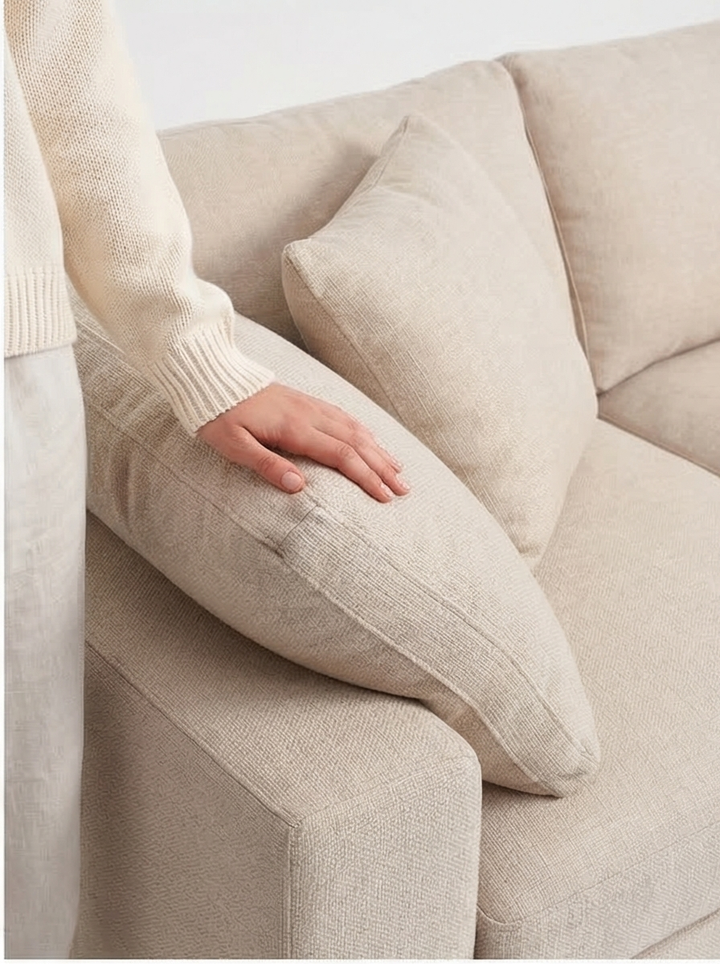 Handcrafted Luna - Serene 6-piece Upholstered Modular Sectional Sofa Beige - Mediterranean Italian Contemporary Home Decor Furniture