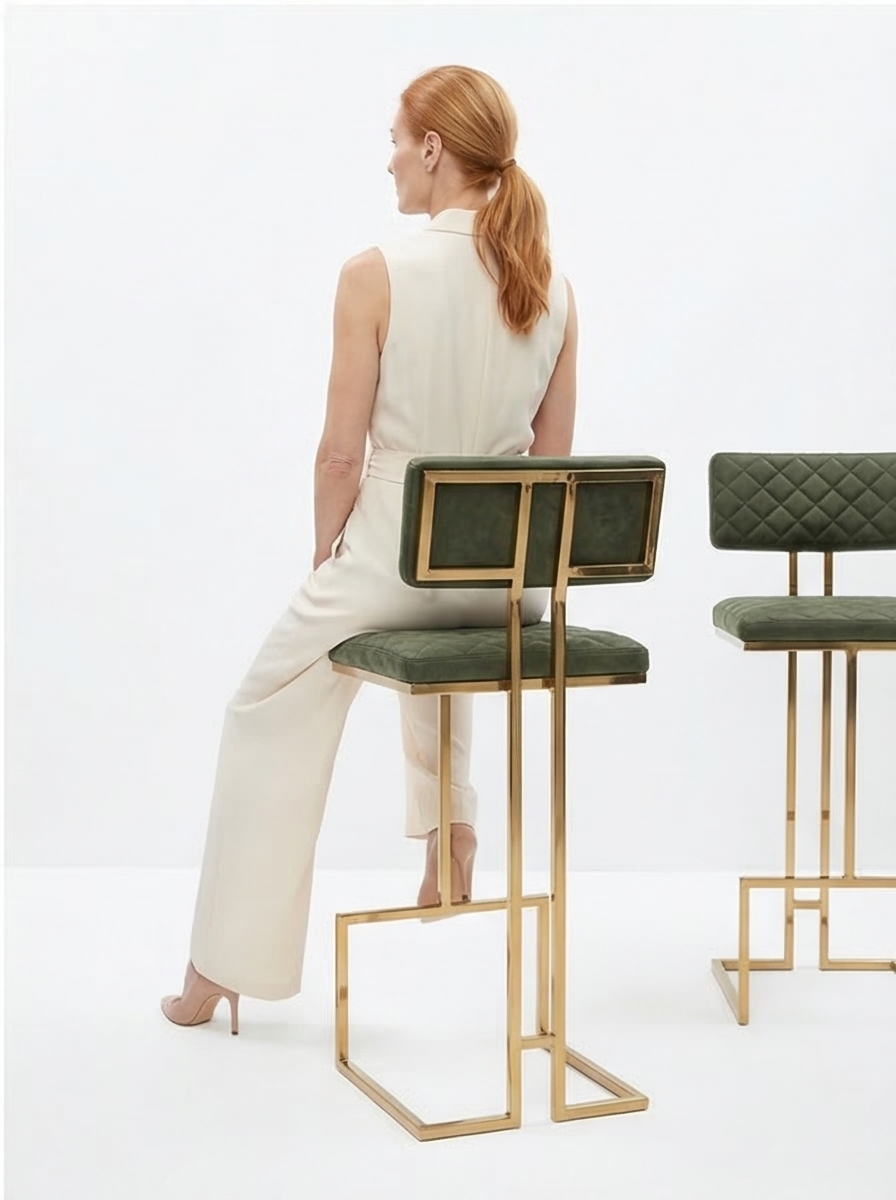 Buy farmhouse furniture The Portofino Olive Green Tuscan Leather & Gold Bar Stools – Set of 2 - Modern Cottage Farmhouse Furniture