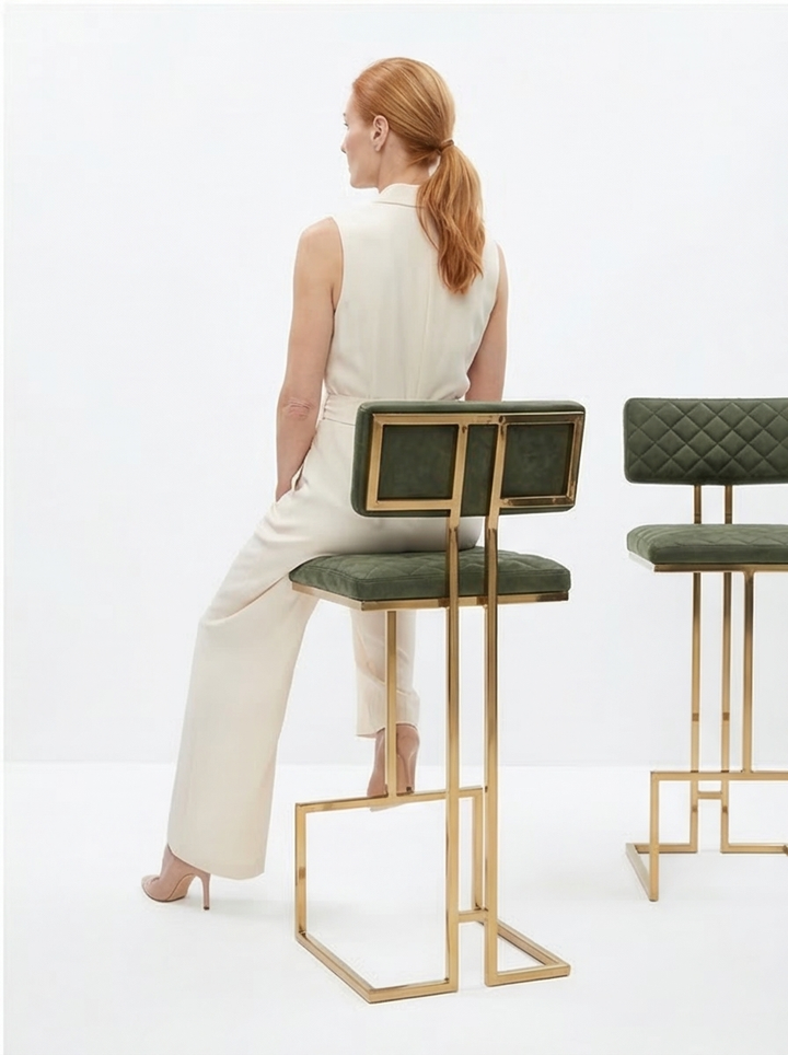 Buy farmhouse furniture The Portofino Olive Green Tuscan Leather & Gold Bar Stools – Set of 2 - Modern Cottage Farmhouse Furniture