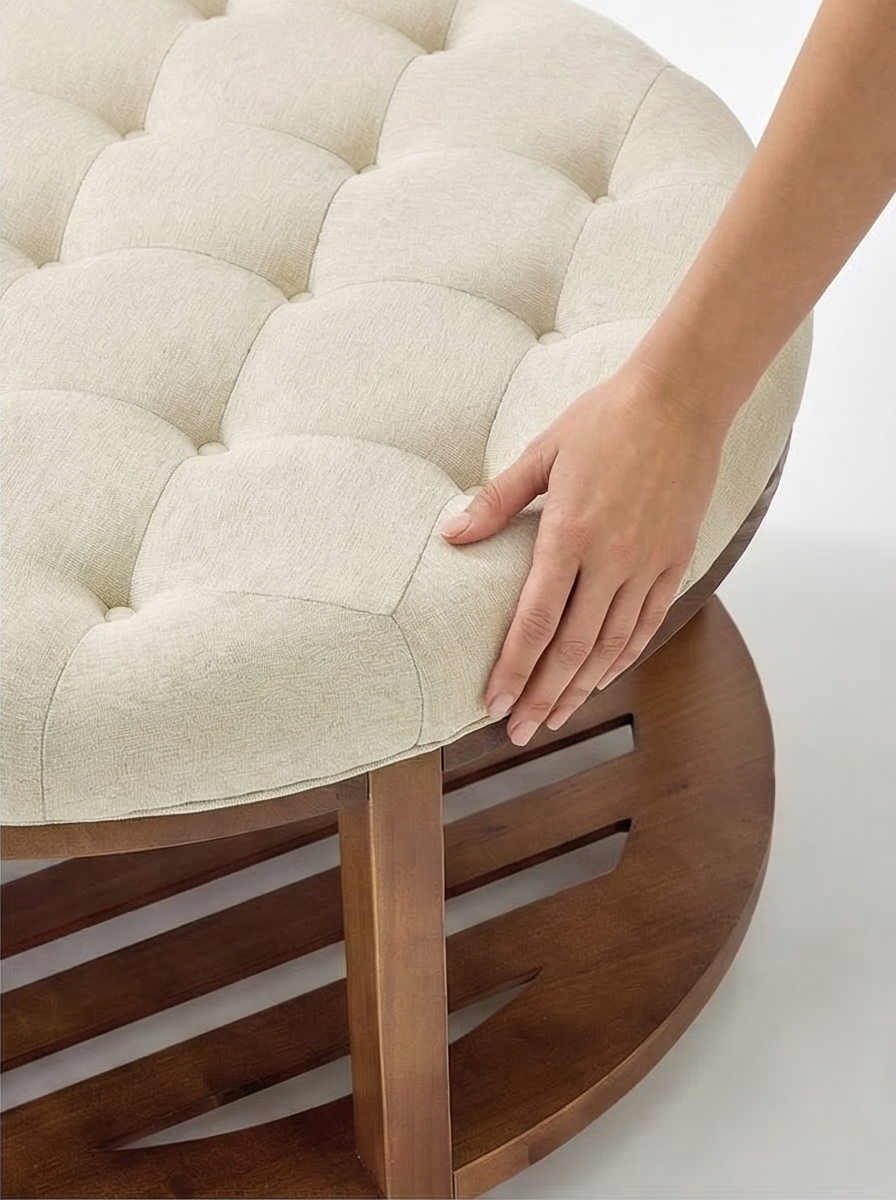 Aurelia | Large Round Mediterranean Luxury Pine Wood Coffee Table Ottoman - Mediterranean Italian Contemporary Home Decor Furniture