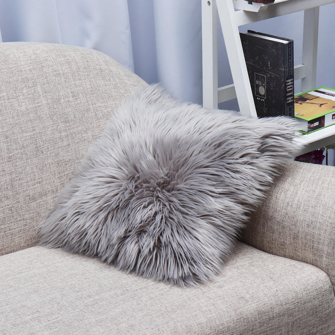 Boho Aesthetic Faux Fur Fluffy Plush Throw Pillow | Biophilic Design Airbnb Decor Furniture 