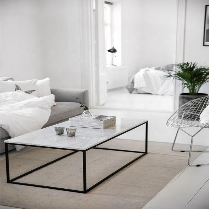Boho Aesthetic Rectangular Modern Marble Coffee Table | Biophilic Design Airbnb Decor Furniture 