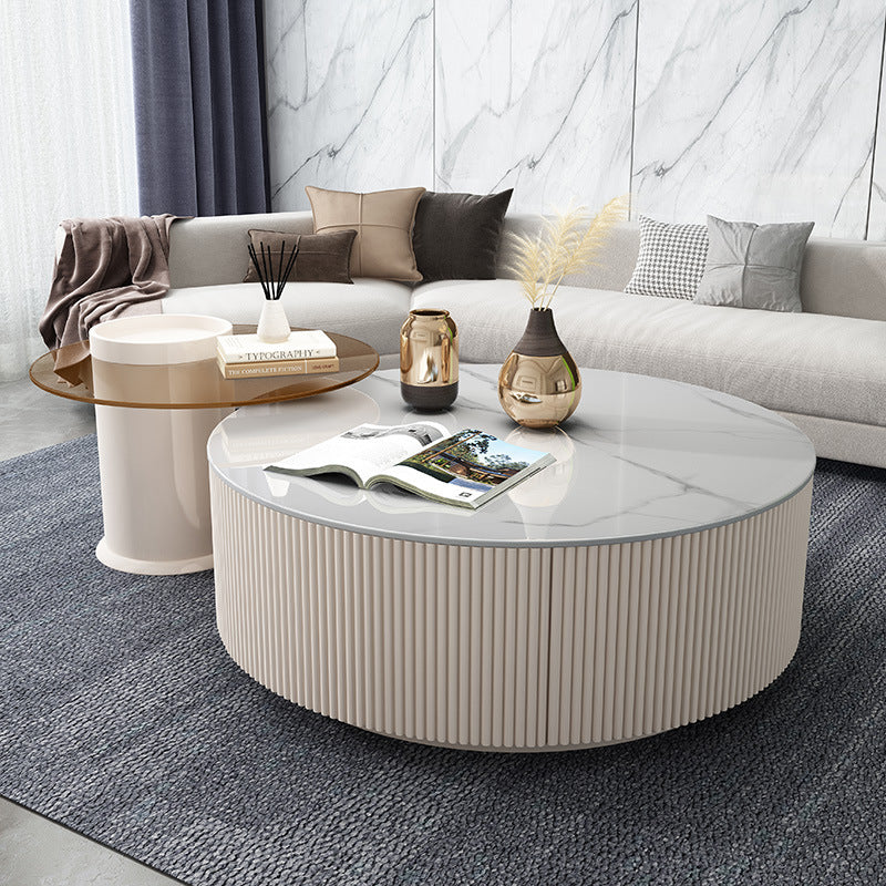 Boho Aesthetic The Lille | Large Modern Marble Round Coffee Table with Drawer | Biophilic Design Airbnb Decor Furniture 