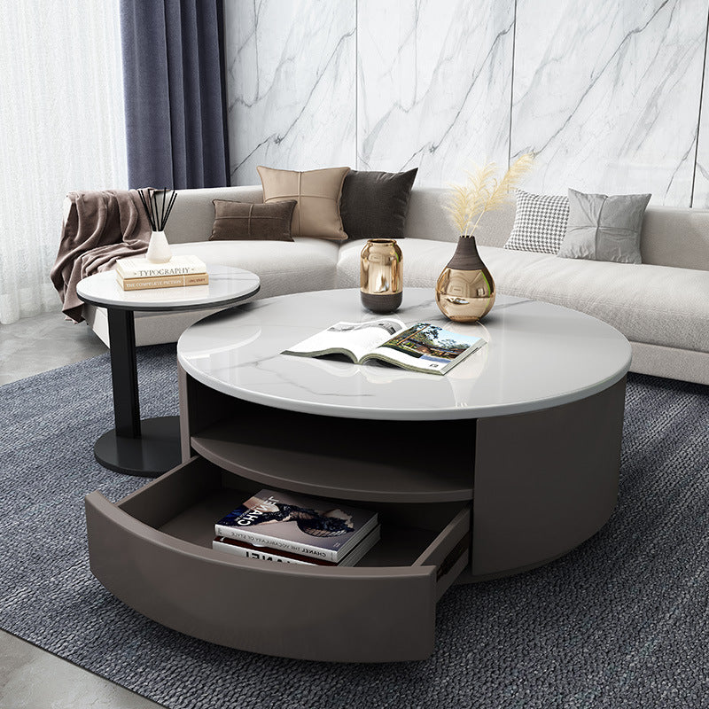Boho Aesthetic The Lille | Large Modern Marble Round Coffee Table with Drawer | Biophilic Design Airbnb Decor Furniture 